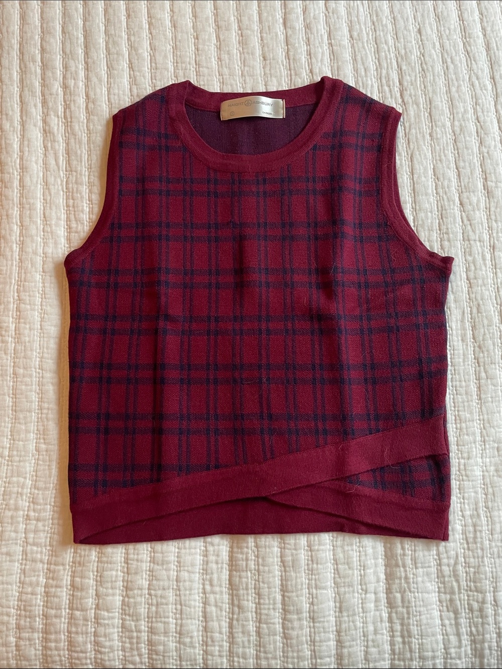 Plaid Sleeveless Knit Tank in Wine